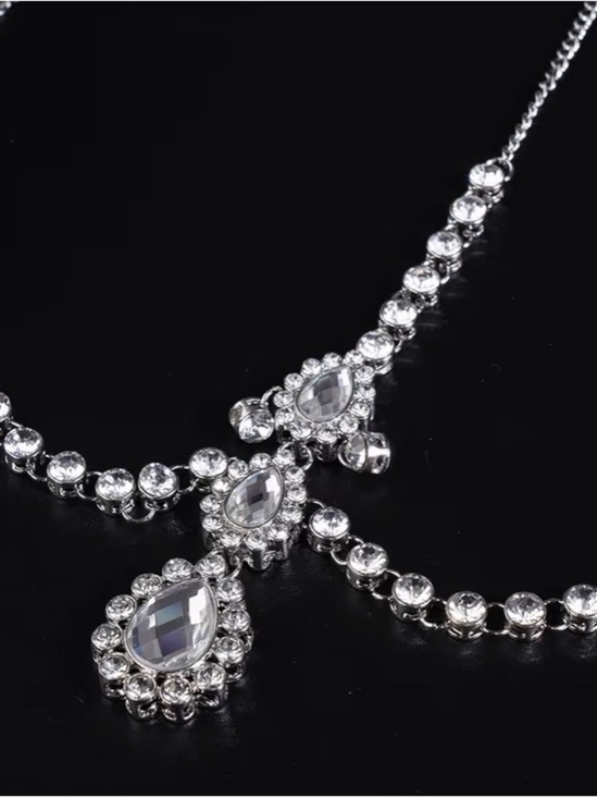 Crystal Bridal Headpiece - Silver Clear Rhinestone Forehead Chain
